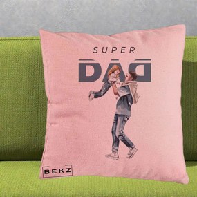 Cadou pentru Tata - Perna Personalizata Super DAD Tata si Fiica, 40x40 cm, Roz, Husa Detasabila, Perna Inclusa, BEKZ®