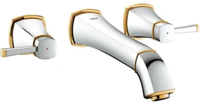 Baterie lavoar incastrata Grohe Grandera, dubla comanda, pipa 23 cm, manere aurii