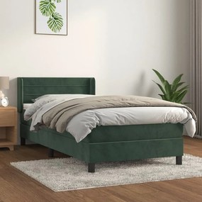 3131006 vidaXL Pat box spring cu saltea, verde închis, 100x200 cm, catifea