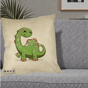 Perna Decorativa Brontosaur Verde Simpatic, 40x40 cm, Crem, Husa Detasabila, Perna Inclusa, BEKZ®