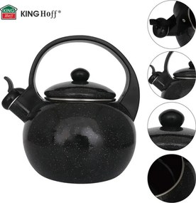 Ceainic cu fluier Kinghoff KH 2039, 2 l, interior emailat, compatibil cu plitele cu inducție, negru
