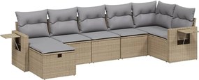 vidaXL Set canapele de grădină, 7 piese, cu perne, bej, poliratan