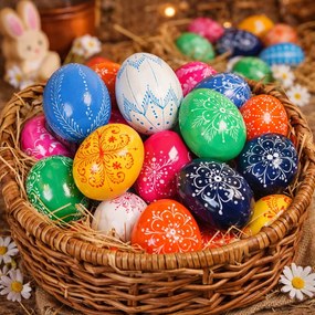 Set 10 oua de lemn vopsite pentru Paste 7x4 cm ,   decor pascal