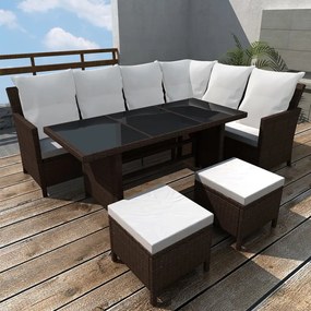 43095 vidaXL Set mobilier de grădină cu perne, 4 piese, maro, poliratan