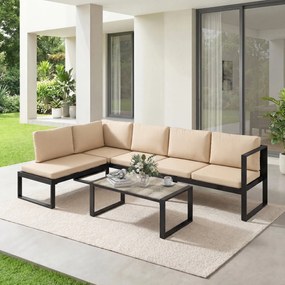 Outsunny Set mobilier de grădină 4 piese, set canapele cu 2 canapele duble, scaun fără brațe, masă de cafea, pentru balcon, Khaki | Aosom Romania