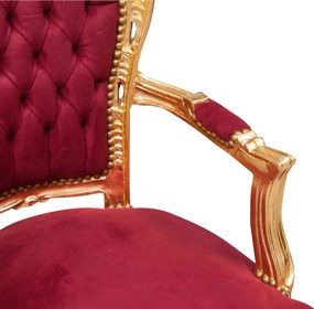 Fotoliu stil francez Ludovic al XVI-lea din lemn masiv de fag, rosu, foita de aur
