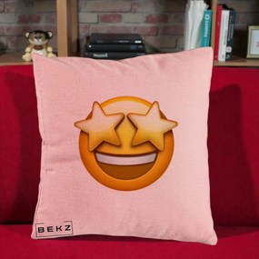 Perna Decorativa Emoji Ochi Stele, 40x40 cm, Roz, Husa Detasabila, Perna Inclusa, BEKZ®