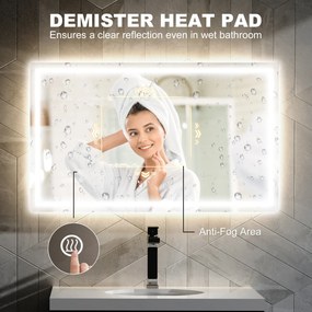 HOMCOM Oglindă de Baie Iluminată cu Lumini LED Reglabile și Strat Anti-Condens, 100x60 cm, Transparent | Aosom Romania