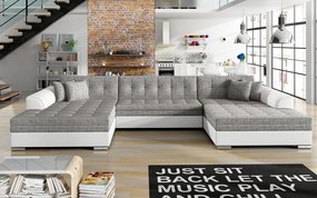 Colțar lemn masiv extensibil Vento Personalizabil, 359 × 165 × 87 cm - Soft 17 - piele alba