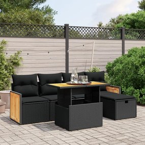 3276240 vidaXL Set mobilier de grădină cu perne, 6 piese, negru, poliratan