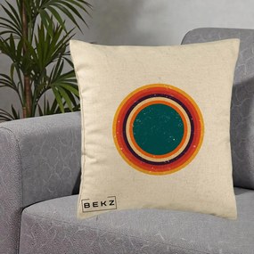 Perna Decorativa Retro Cerc Concentric Geometric Vintage, 40x40 cm, Bej, Husa Detasabila, Perna Inclusa, BEKZ®