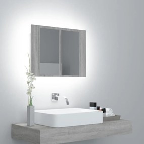 vidaXL Dulap cu oglindă &amp; LED gri sonoma 60x12x45 cm lemn compozit