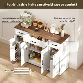 HOMCOM Bufet Bucătărie Rustic, Bufet cu Uși Soft-Close, 3 Sertare, 3 Rafturi Reglabile, Portaspecii, PAL, MDF, Alb | Aosom Romania