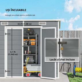 Outsunny Căsuță de Grădina pentru Unelte cu Podea, 2 Uși, Încuietoare și Acoperiș Înclinat, 238x125x183 cm, Gri | Aosom Romania
