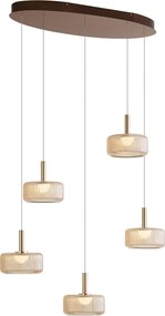 Lampă suspendată de design auriu roz cu sticlă chihlimbarie, inclusiv LED reglabil în 3 trepte, cu 5 lumini Easylift - Fiera