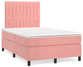 3143138 vidaXL Pat box spring cu saltea, roz, 120x200 cm, catifea