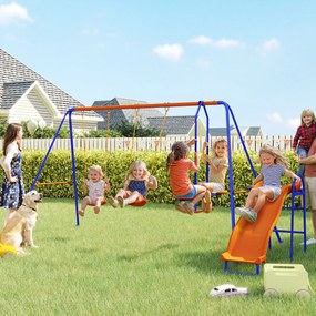 Outsunny Leagăn Infantil 4 în 1 Columpio pentru Copii cu 2 Leagăne Individuale 1 Leagăn cu Planeator 1 Tobogan Multicolor | Aosom Romania