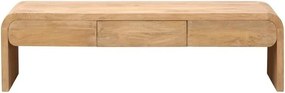 Comodă TV living din lemn de mango, natur, cu 3 sertare și laterale rotunjite în cascadă, 45,5 x 160,5 x 45,5 cm, „Losail”