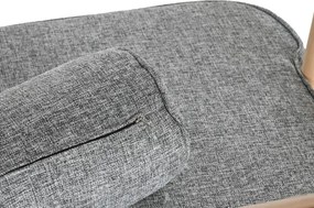 Banchetă cu spătar din bambus și ratan natur, cu pernă gri și 2 perne cilindrice, 70 x 195 x 75 cm, „Sild”