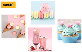 Set tablouri delicatețe dulce cu băutură
