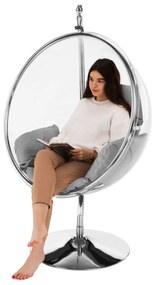 Scaun suspendat cu suport, transparent/ argintiu/ gri, BUBBLE TIP 3