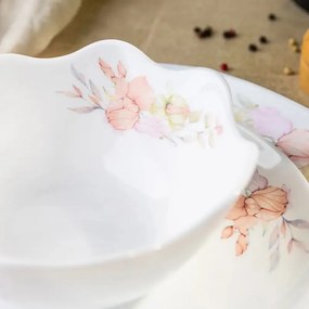 Set de masă Kinghoff KH 2035, 18 piese, pentru 6 persoane, sticlă opală, motiv floral, alb