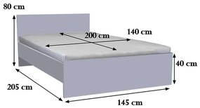 Pat dublu Miami fără cadru 140x200 cm alb-stejar sonoma