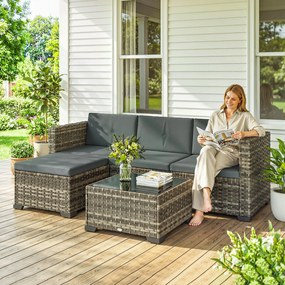 Outsunny Set exterior de grădină din ratan 5 piese cu perne 2 fotolii de colț fotoliu fără brațe suport pentru picioare și masă | Aosom Romania
