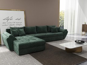 Colțar extensibil dumonde cu ladă de depozitare si sezut confortabil din spuma high-density, Loana XL Euphoria Verde 335x185 cm