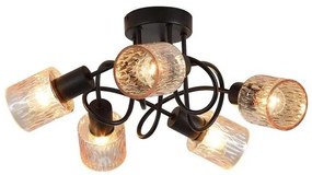 Lustra aplicata 5 becuri metal negru, sticla chihlimbar Knot