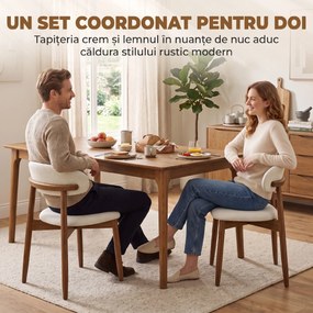 HOMCOM Set 2 scaune de dining moderne, cu spătar curbat, alb crem | Aosom Romania