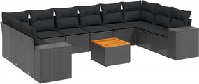 vidaXL Set canapele de grădină cu perne, 11 piese, negru, poliratan
