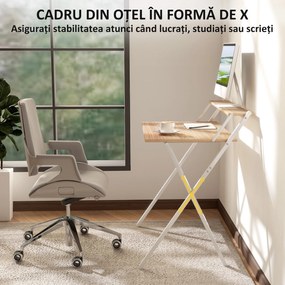 Birou HOMCOM pliant compact, suport monitor, lemn natural | Aosom Romania