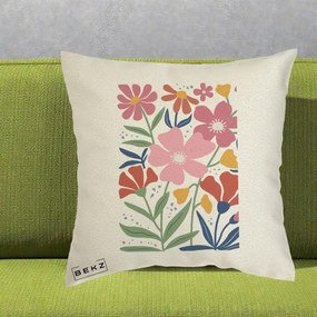 Perna Decorativa Flori Grafice Roz si Terracotta, 40x40 cm, Ecru, Husa Detasabila, Perna Inclusa, BEKZ®