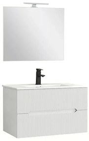 Trent Mobilier de baie 80 cm lavoar ceramic (2 sertare) cu oglindă 60x80 cm alb