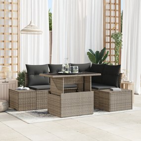 vidaXL Set de canapea de grădină 5 piese cu perne, gri, din rattan și poliester
