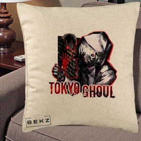 Perna Personalizata Tokyo Ghoul Ken Kaneki Anime, 40x40 cm, Bej, Husa Detasabila, Perna Inclusa, BEKZ®