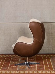 Fotoliu lounge premium din piele integrală superioară și lână naturală, „Tenzing”