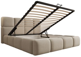 Pat tapițat cu ladă de depozitare Cloud 160x200 - catifea bej Castel 15