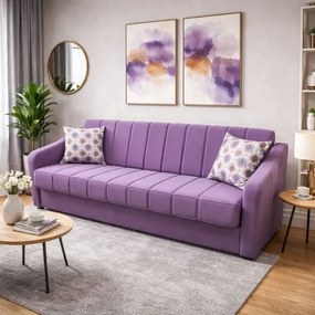 Canapea ALEX extensibila, 3 locuri, cu lada de depozitare, stofa mov, 220x90x90 Mov