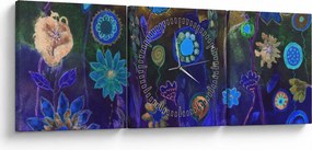 Tablou - Flori albastru închis (cu ceas) (90x30 cm)