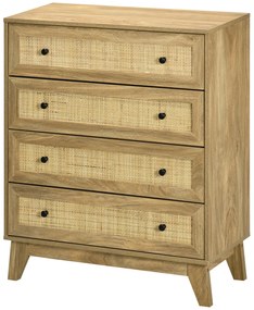 HOMCOM Cómoda cu 4 Sertare Comoda de Lemn cu Fronturi de Ratan Stil Cannage pentru Dormitor 80x35x95 cm Natural | Aosom Romania