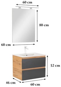 Mobilier complet de baie Vario Forte 60 stejar-antracit