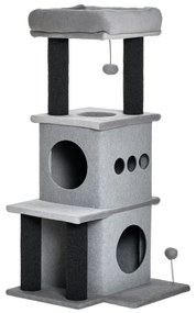 PawHut Arborișoare pentru pisici design cozy-chic multi-echipate centrul de activități cu zone, platforme, pat, joc cu bile, fețre detașabile și lavabile, plăci de particule, pluș scurt 48 x 48 x 100 cm gri | Aosom Romania