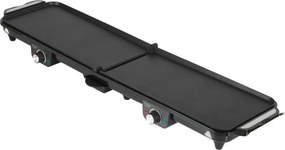 Grătar electric dublu pliabil Adler AD 6617, 3000 W, deschidere la 180°, 96 x 26 cm, plăci antiaderente, 2 termostate, tavă pentru grăsime, negru