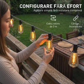 HOMCOM Lanț de Lumină, Lumini LED 50, 18 m, IP44 Impermeabile, Decorațiuni pentru Interior și Exterior, Grădină, Alb Cald | Aosom Romania