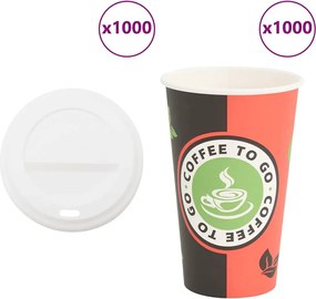 vidaXL Cești de cafea din hârtie cu capace 1000 buc 16 oz 400 ml