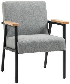 HOMCOM Fotoliu de accent în design scandinav, fotoliu de repaus, fotoliu de accent, aspect de in, lemn de cauciuc, Gri + Negru + Maro | Aosom Romania