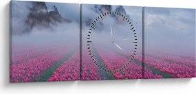 Tablou - Peisaj cu câmpuri de lalele (cu ceas) (90x30 cm)