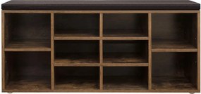 Pantofar cu bancă tapițată GABI, 10 compartimente, 104x30x48cm, negru/maro închis Jurhan